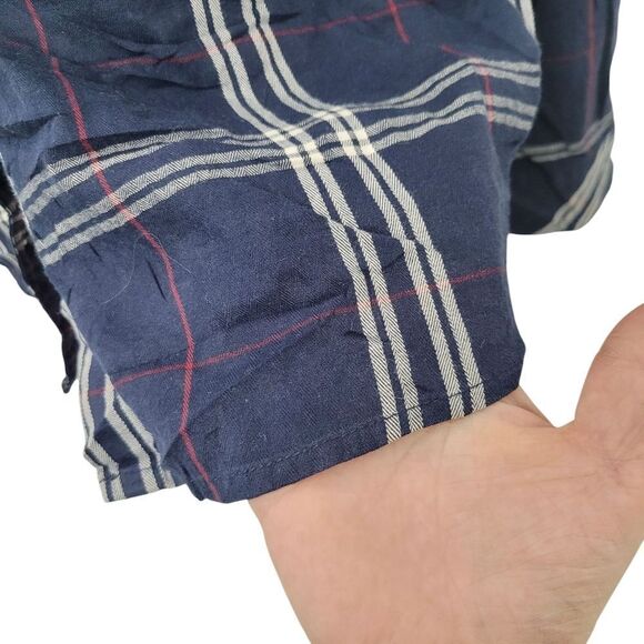 2/$20 Reitmans Navy Blue Plaid Pattern Buttons Down Shirt Top Size: XXL - Picture 8 of 8